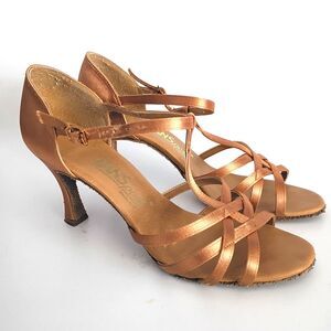 Dansport by International L3005 Latin Dance Shoes Women's 7 Ballroom Tan Satin